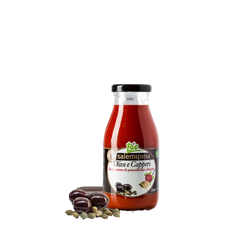 Sugo pronto di Pomodorino Ciliegino con Capperi e Olive Vegan e Gluten Free
